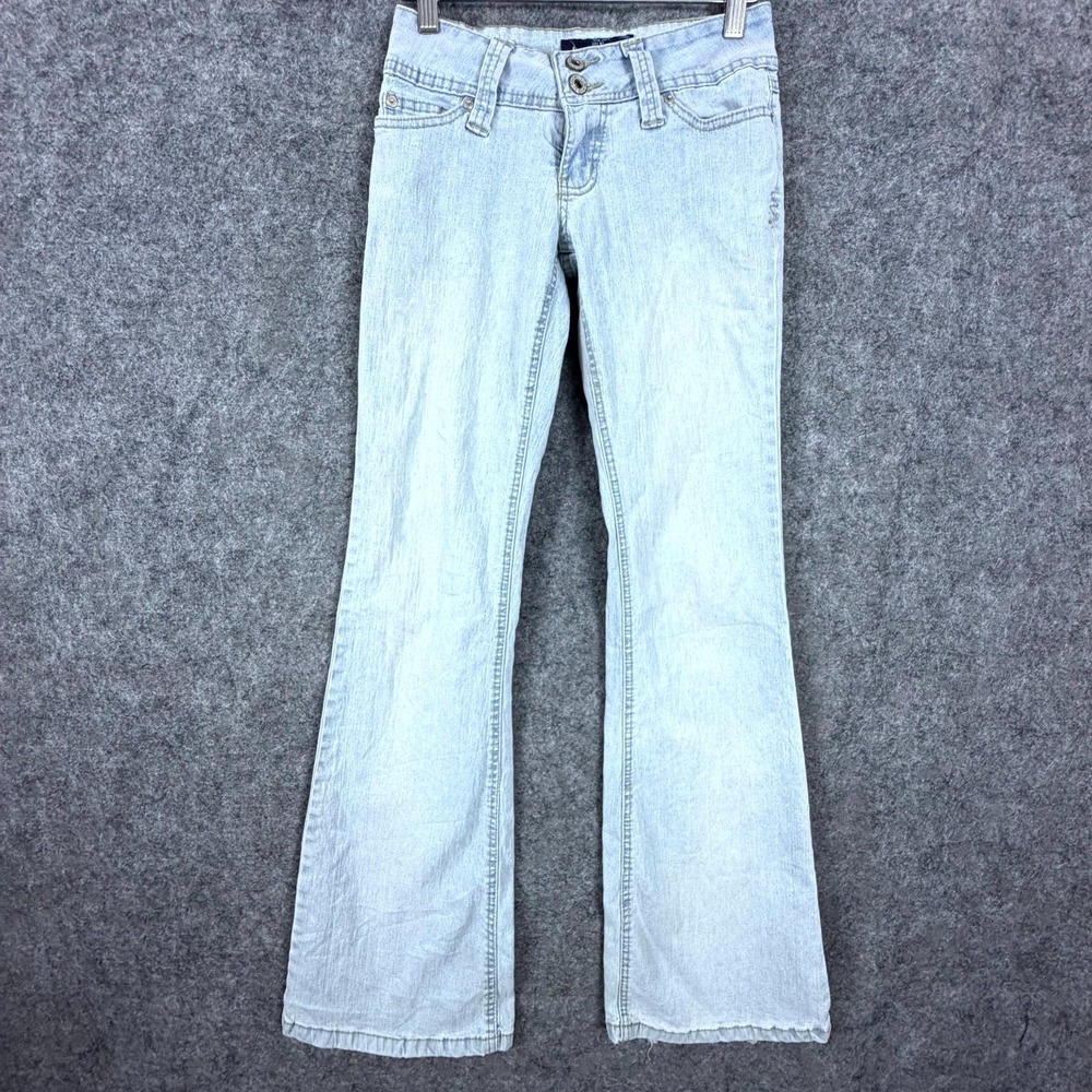 Angels Jeans Y2K Women 3 Blue Light Wash Denim Ramie Cotton Bootcut Flap Pockets